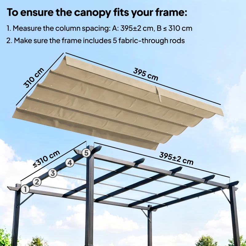 Outsunny Retractable Pergola Canopy Only, 3.92 x 3.5 m, UV30+ Replacement Canopy Cover for 4 x 3 m Pergola, Khaki