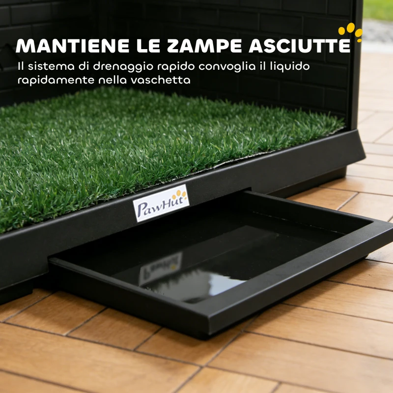 PawHut Sanita para Cães com Relva Artificial 75x51x36,5 cm com Paredes Altas Bandeja Deslizante e Fácil de Limpar Preto