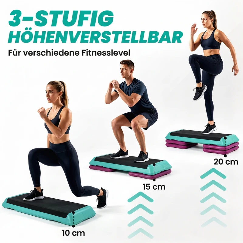 HOMCOM Stepboard aerobics fitness stepper hometrainer in hoogte verstelbaar sport zwart