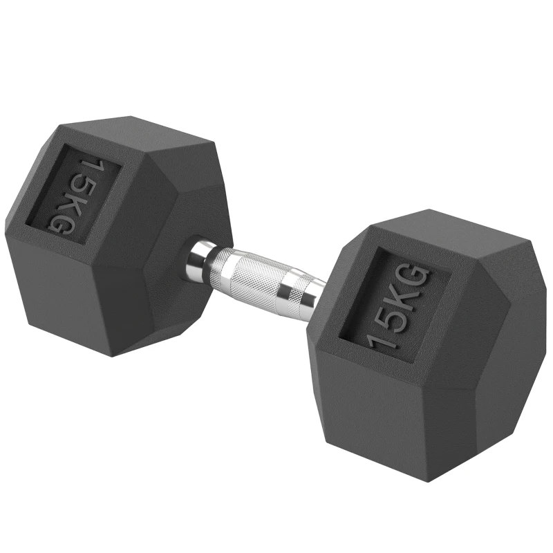HOMCOM Hanteln mit gerändeltem Griff, Kurzhantel aus Gusseisen, 1 x 15kg, Kurzhanteln für Männer und Frauen, Dumbbell für Zuhause, Fitnessstudio, Krafttraining