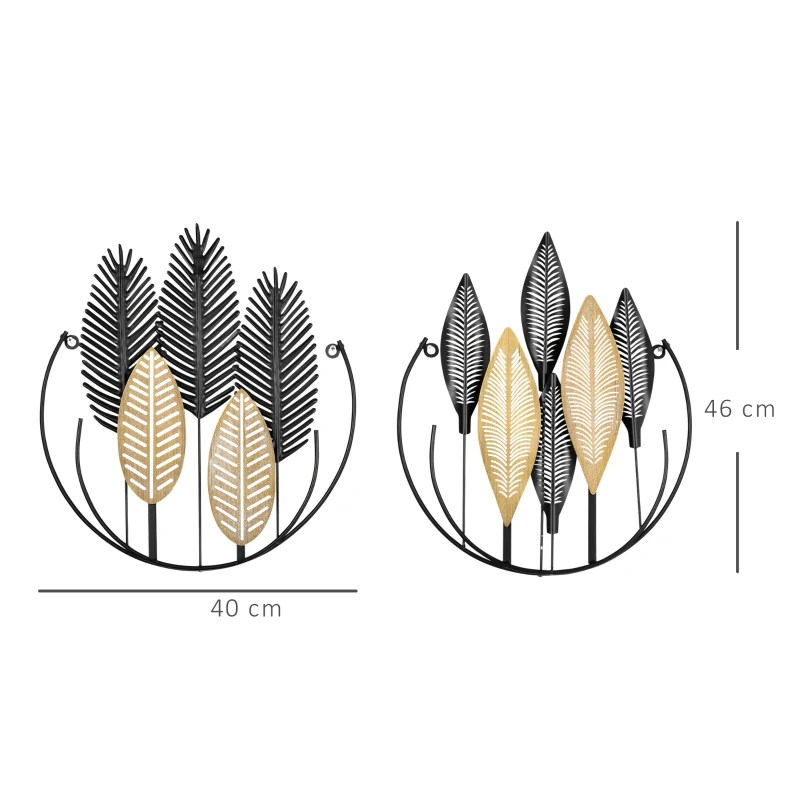 HOMCOM 3D-metalen wanddecoratie modern zwart+goud 40 x 46 cm, set van 2 stuks