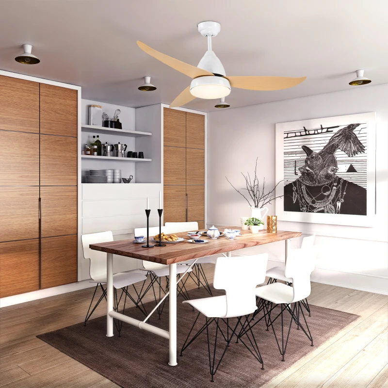 HOMCOM Ventilateur plafond avec lumiere 24 W réversible, ventilateur de plafond avec 3 pales et télécommande 6 vitesses silencieux, lampe ventilateur plafond LED Ø122 cm, pour chambre, salon, blanc