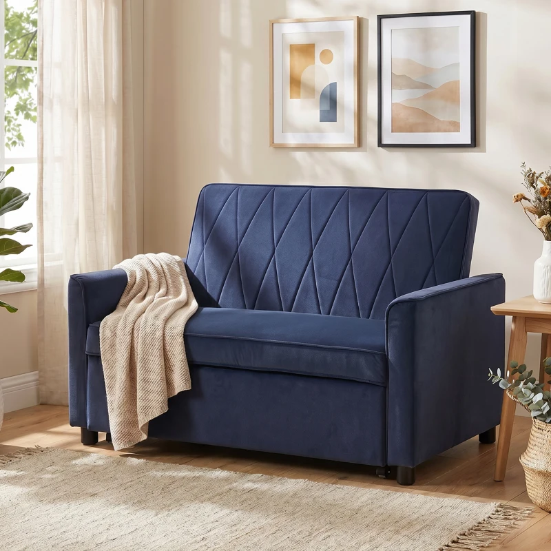 HOMCOM 2 Seater Sofa Bed, 3-in-1 Convertible Pull Out Sleeper Sofa with Click-Clack Adjustable Backrest, Dark Blue