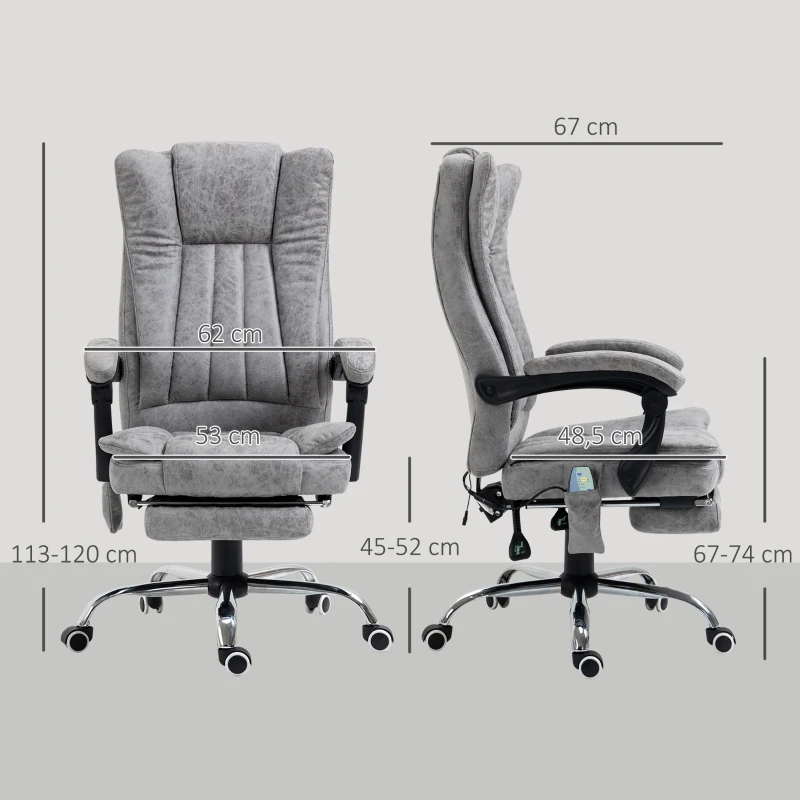 HOMCOM Ergonomische bureaustoel comfortabele grote massage met verwarmingsfunctie ligfunctie voetensteun thuis grijs
