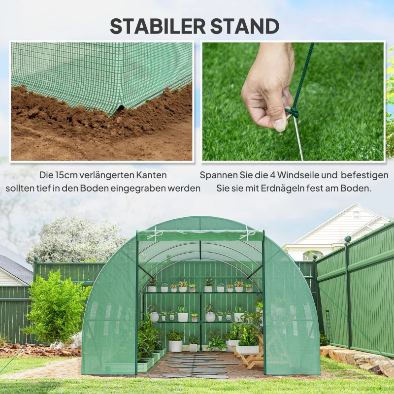 Outsunny Tuinkas Tomatenkas Broeikas Folietunnel Kweekkas met Venster Groen 595 x 300 x 200 cm