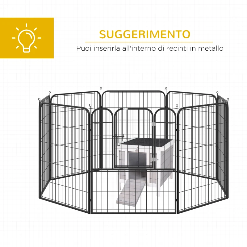 PawHut Gabbia per Conigli in Legno da Esterno con Tetto in Asfalto e Rampa Antiscivolo, 42x51x43cm, Grigia