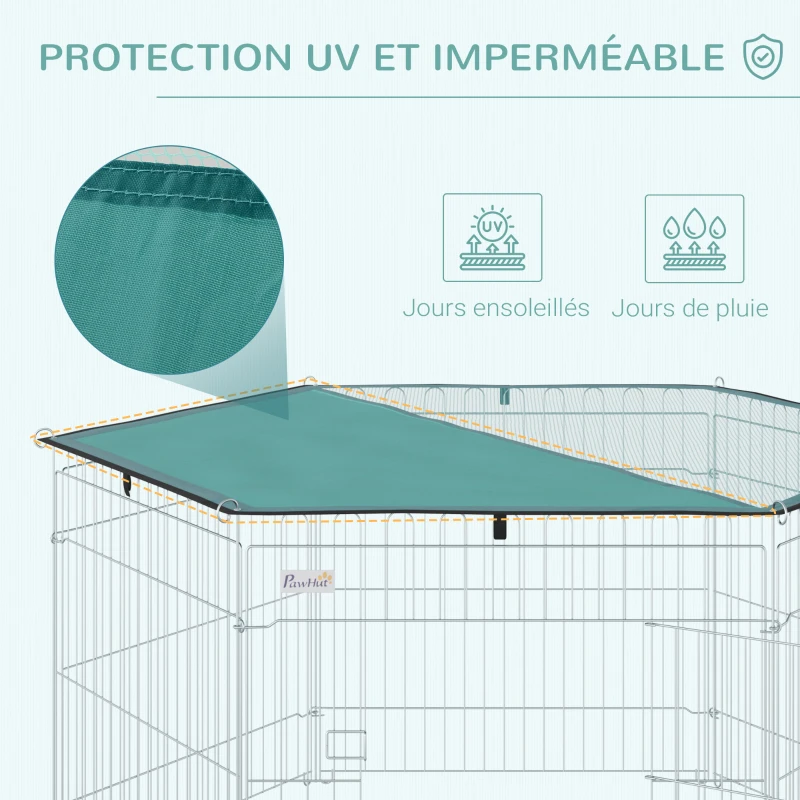 PawHut Parc pour chien, enclos chien 6 panneaux avec toit, modulable et pliable, enclos portable 60H cm avec porte, clôture pour chat, chiens de petit taille, intérieur et extérieur, argent, vert