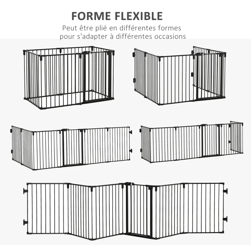 PawHut Barrière de sécurité barrière de protection cheminée parc enclos chien pliable modulable 6 panneaux avec porte sans perçage 362,5 x 76 cm noir