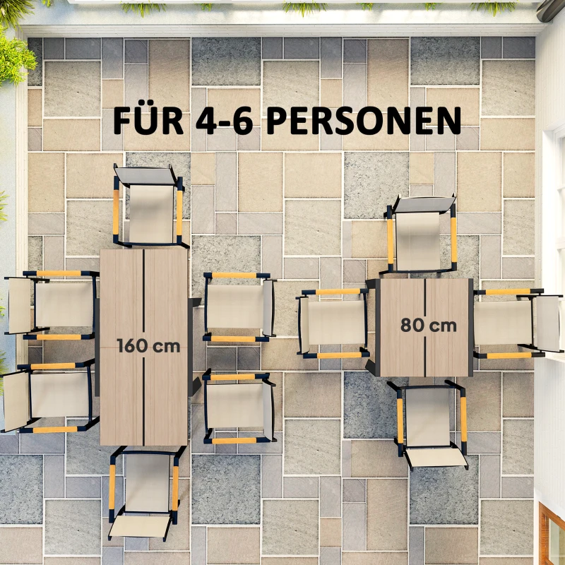 Outsunny Weerbestendige Uitschuifbare Aluminium Tuintafel 80/160x80 cm voor 6 Personen in Natuurhout Look