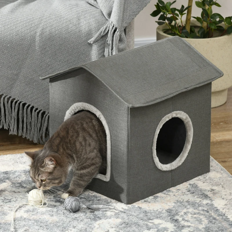 PawHut Katzenhöhle mit Kissen, Katzenbett, Haustier-Reisebett, waschbares Kissen, Khaki/Grün