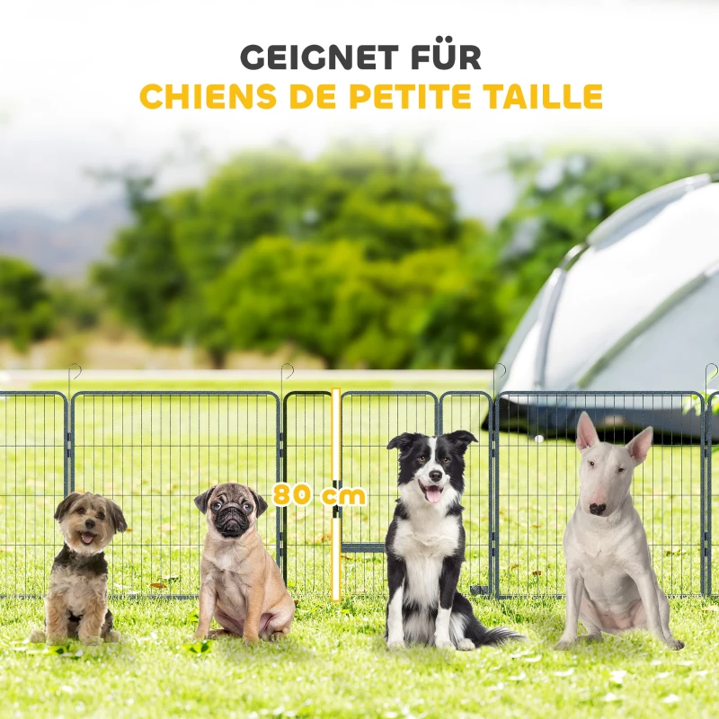 PawHut Welpenlaufstall, 16-teilig Welpenauslauf faltbar mit Tür für kleine, mittlere Hunde, 3,2 x 3,2 x 0,8 m, Grau
