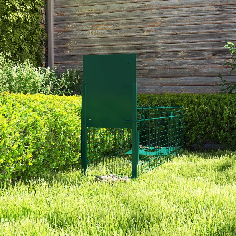 Outsunny Gabbia Trappola per Animali Piccoli con Una Porta e Maniglia, 100x25x28cm cm, Verde Scuro