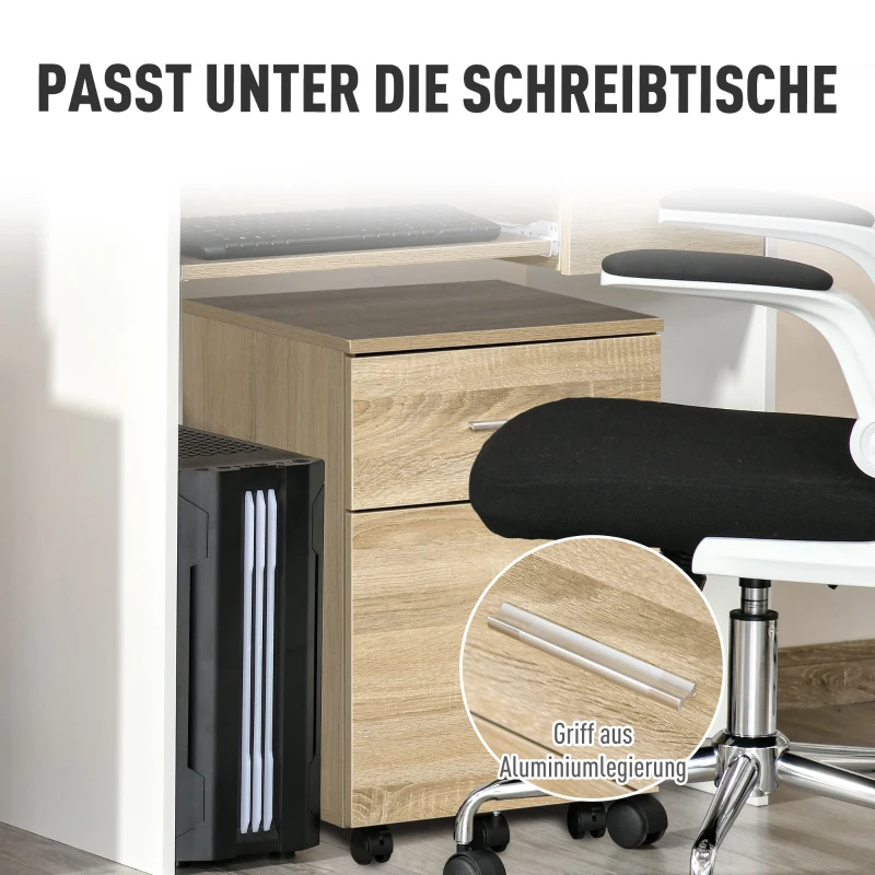 Vinsetto Bürocontainer mit 2 Schubladen Hängeregistratur Aktenschrank Büroschrank Aufbewahrung von Akten Spanplatte Natur 39,5 x 39 x 58,5 cm