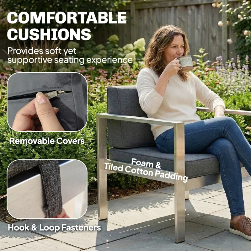 Outsunny 4 Seater Garden Furniture Set, Extra Wide Deep Garden Sofa Set with Olefin Cushions, Brushed Aluminium Frame, Dark Grey