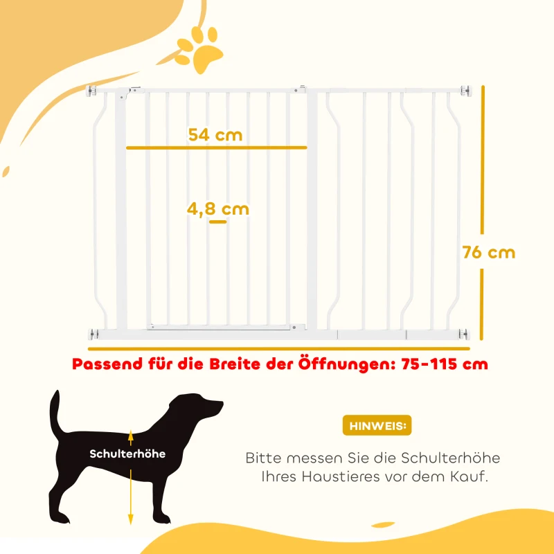 PawHut Hondenafzetting, Klemmontage, Verstelbare Lengte, Staal/ABS, 75-115 x 76 cm, Wit