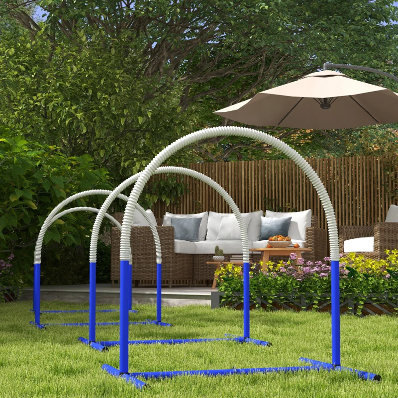 PawHut Agility-Set voor Honden, 4 Bogen, Beginner, met Draagtas, Blauw+Wit, 88 x 64 x 95 cm