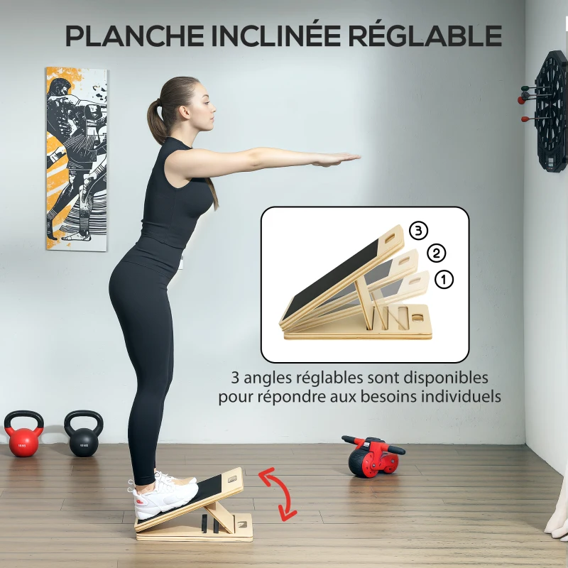 SPORTNOW Ensemble de barre de pilates et de bandes de résistance avec planche inclinée réglable, équipement d'entraînement bleu