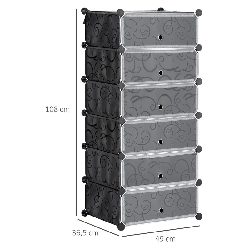 HOMCOM Modulair Schoenenrek Systeem voor 6 Paar Schoenen, 49x36,5x108 cm, Zwart+Wit
