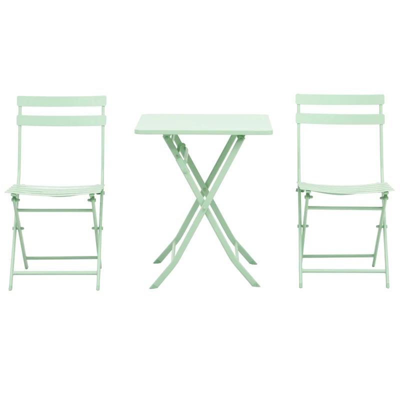 Outsunny Salon de jardin bistro pliable - table carrée dim. 60L x 60l x 71H cm avec 2 chaises - métal thermolaqué vert d'eau