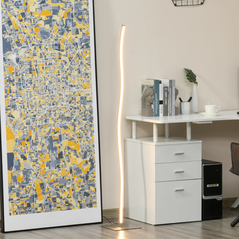 HOMCOM Lampada a Stelo, Lampada da Terra Design, Lampada Piantana con Luci a LED Bianco Caldo, 12W, Argento, 22x22x144cm