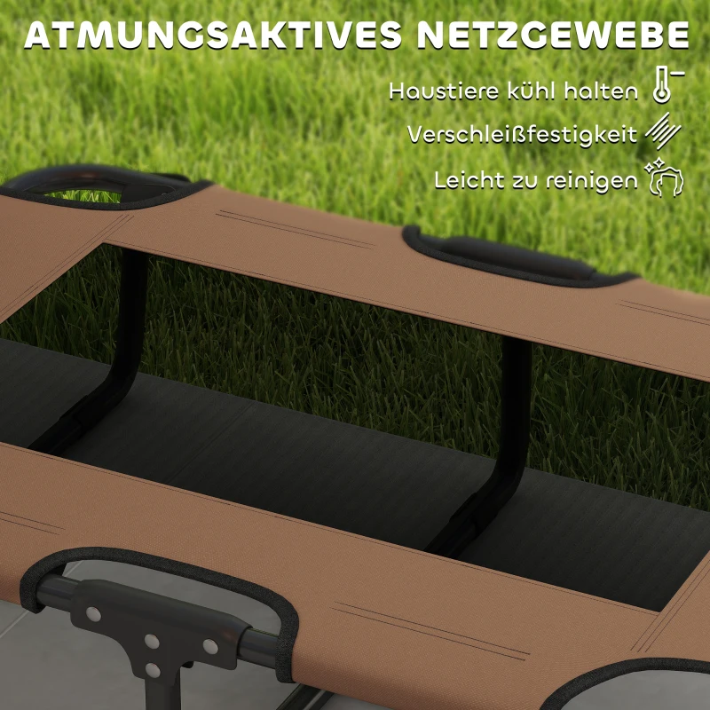PawHut Erhöhtes Hundebett klappbar Haustierbett, Outdoor Hundeliege mit Netzdesign Kaffee Oxford 75 x 51 x 18 cm