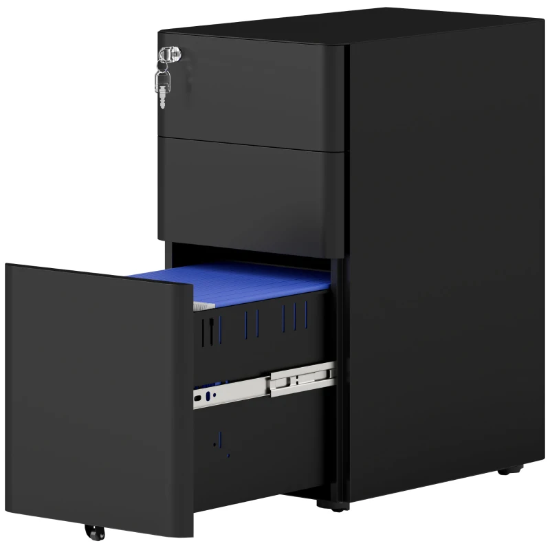 Vinsetto 3-Drawer Steel Filing Cabinet with Lock - Black