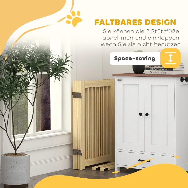 PawHut Vrijstaand hondenhek, 4 panelen, flexibel, dennenhout, 204L x 36B x 75H cm, naturel hout(m-4)