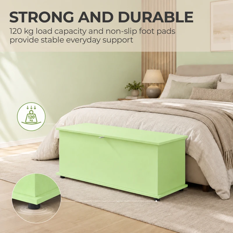 HOMCOM 114L Large Storage Chest, Green Bench Trunk with Safety Hinge for Bedroom, Living Room & Entryway