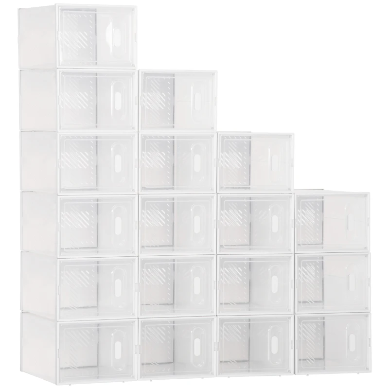 HOMCOM Lot de 18 boites cubes rangement à chaussures modulable avec portes transparentes - 25 x 35 x 19 cm