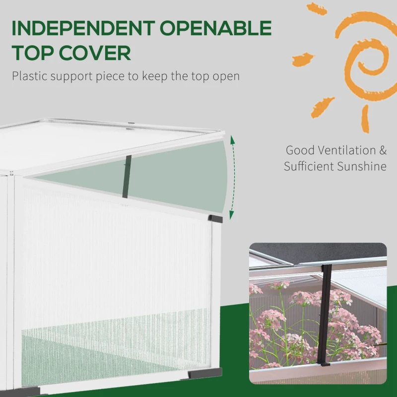 Outsunny Aluminium Cold Frame Greenhouse, Polycarbonate Grow House with Independent Opening Tops for Flower, Vegetable, Plants, 120 x 100 x 41cm, Silver