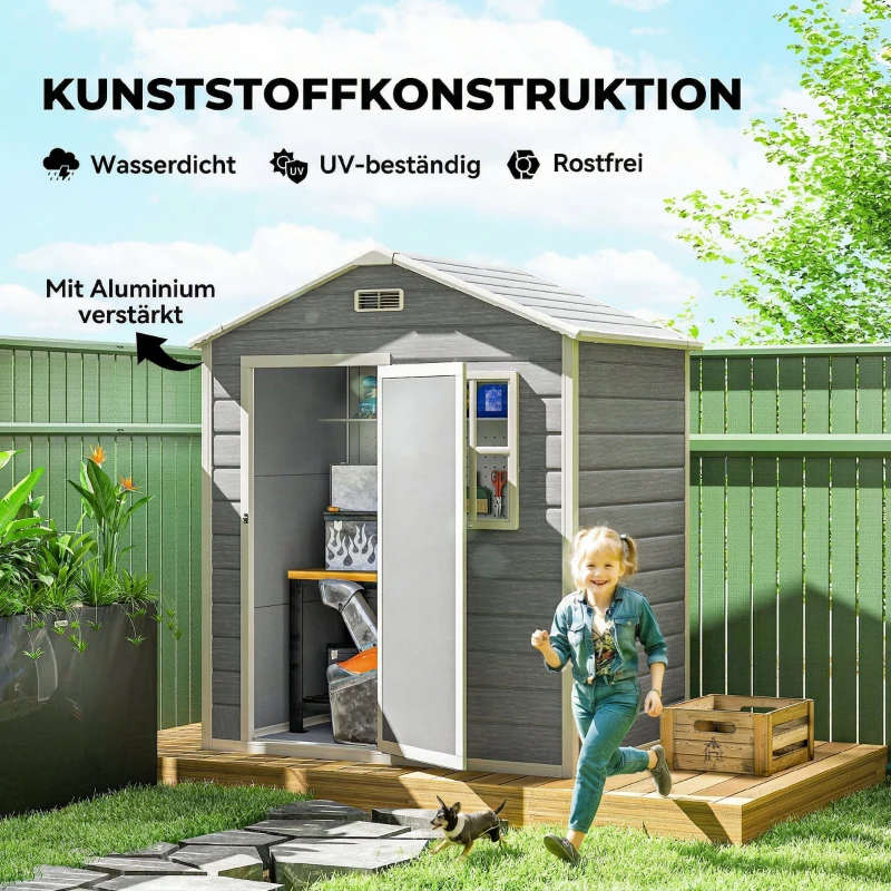 Outsunny Opbergkast 1,9 m² 182 x 121 x 200 cm tuinschuur met zadeldak, vloer, afsluitbare deur