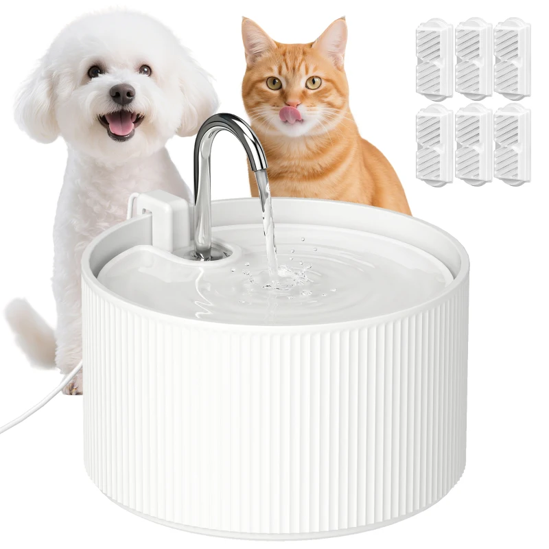 PawHut Ceramic Cat Water Fountain for Drinking, 2.2L Pet Water Fountain with Ultra-Quiet Pump, 4-Layer Filtration, Tap