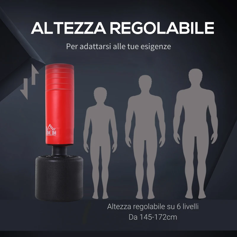 HOMCOM Sacco da Boxe da Terra Pesante con Altezza Regolabile (145-172cm) , Sacco da Boxe Pieno Base da Riempire con Acqua (100kg) Sabbia (120kg)