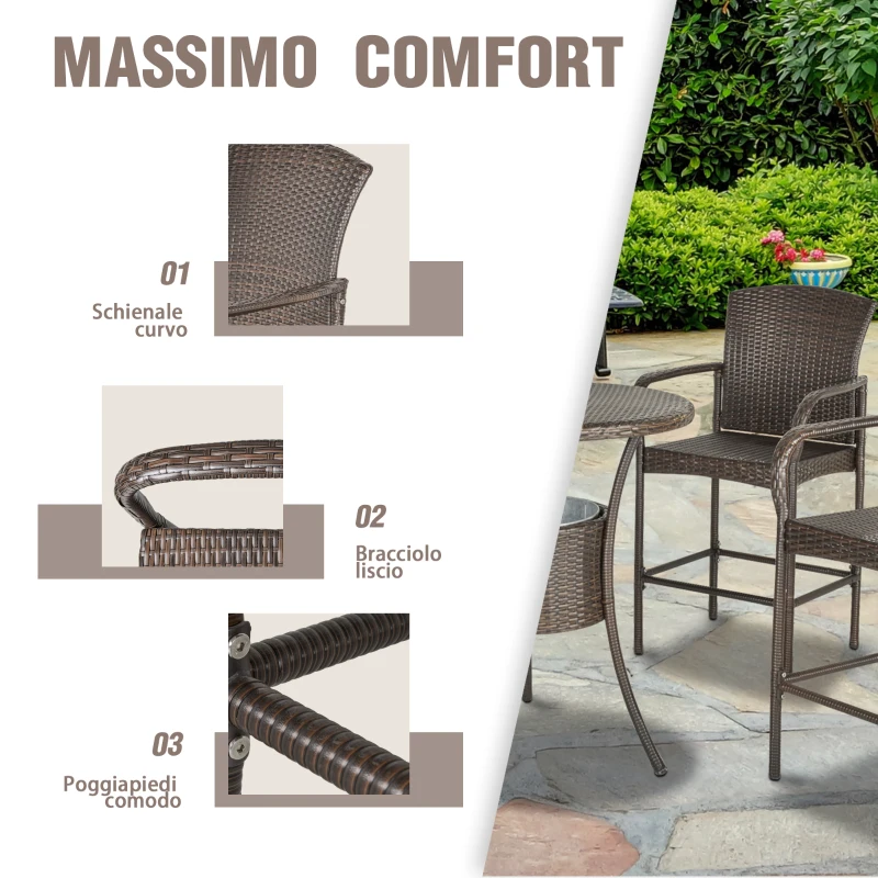 Outsunny Set 5 Pezzi Tavolino con 4 Sedie da Giardino Alte in Rattan Sintetico con Secchiello per Ghiaccio, Marrone