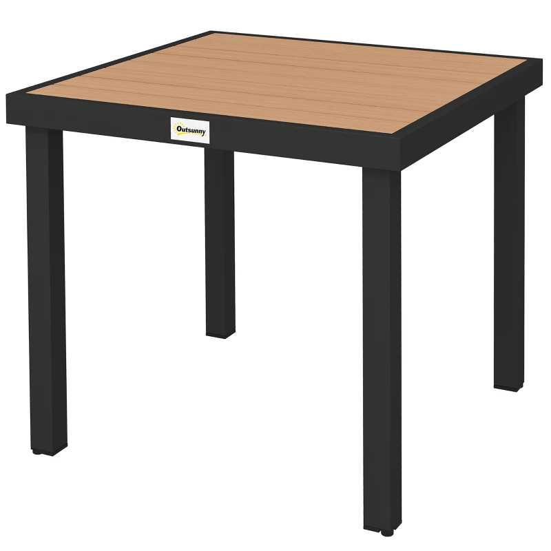 Outsunny 78 cm Garden Dining Table for 4 People, Square Outdoor Coffee End Side Table with Aluminium Legs, Natural Wood Finish