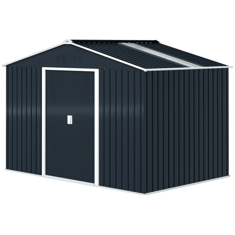Outsunny Abrigo de Jardim 4,9 m² 277x195x192 cm com 2 Portas Deslizantes Base Reforçada (Chão NÃO Incluído) Cinzento Escuro