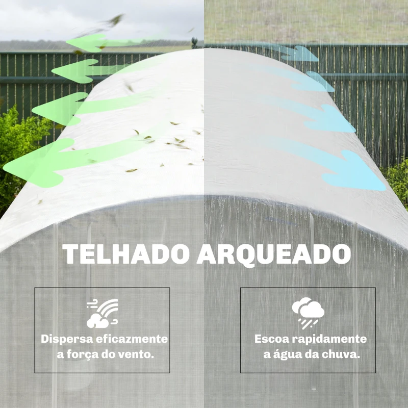Outsunny Estufa Túnel 6x3x2 m com 3 Portas Enroláveis, 6 Janelas com Rede e Estrutura de Aço Galvanizado Branco