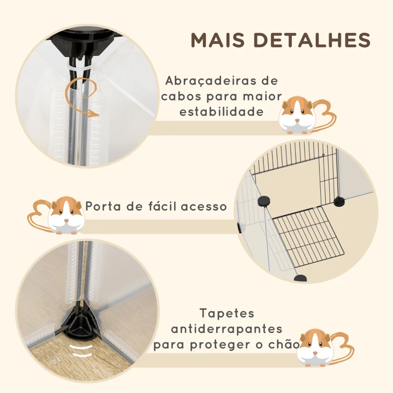 PawHut Recinto para Animais de Estimação DIY com 20 Painéis Parque para Pequenos Animais Modular 175x70x45 cm Translúcido