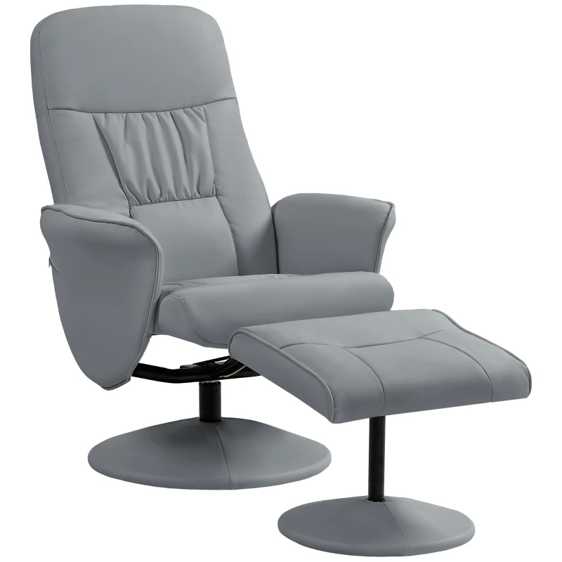HOMCOM 2-delige Fauteuil Set met Poef, Relaxfauteuil met Poef, Hoogteverstelbaar, Kanteelbare Rugleuning, Lichtgrijs(m-10)