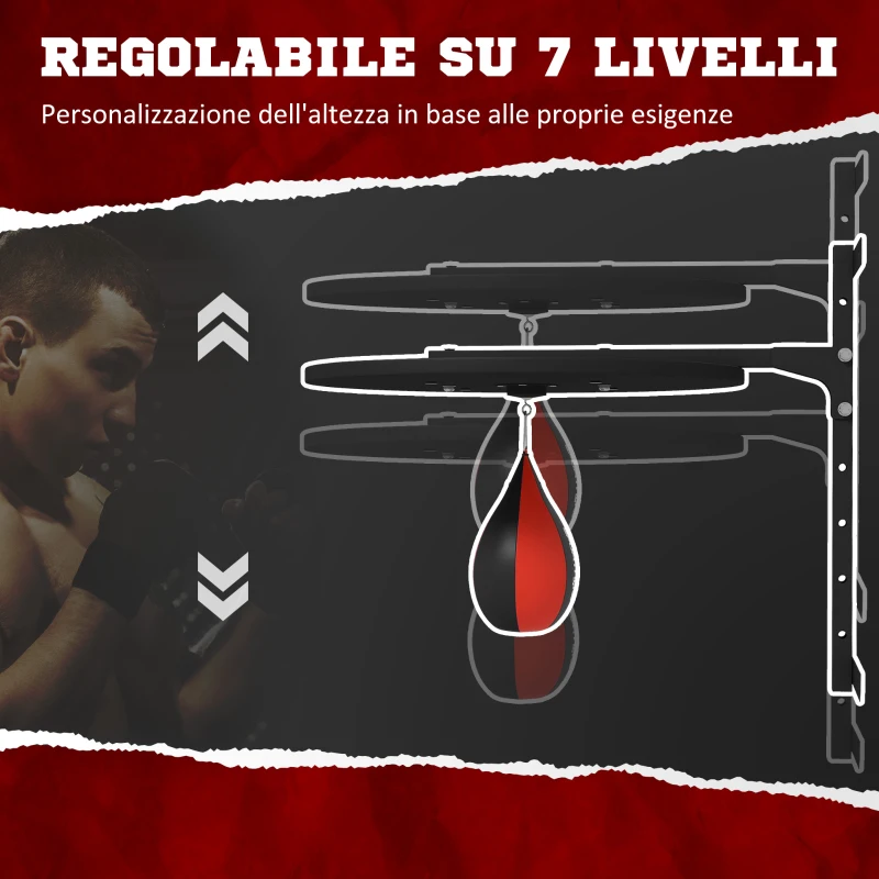 SPORTNOW Punching Ball a Muro con Speed Bag Girevole a 360° e Regolabile su 7 Altezze, Nero e Rosso