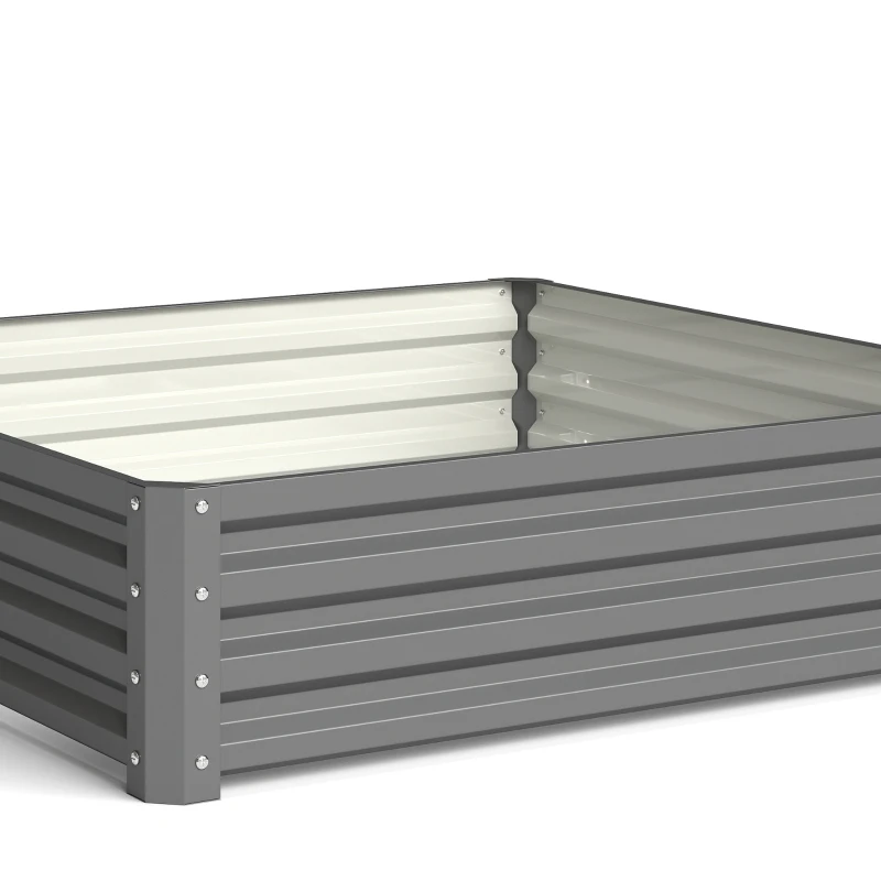 Outsunny Tuinbed, Plantenbak met Stalen Frame, Lichtgrijs, 120 x 120 x 30 cm