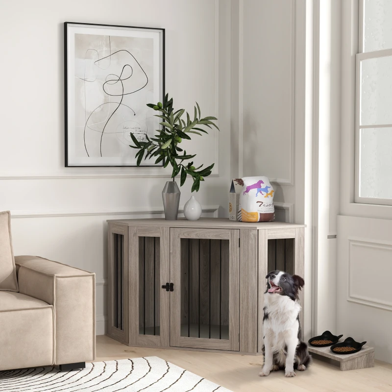 PawHut Dog Crate Furniture Side Table, with Cushion, 122 x 61 x 71cm - Walnut Brown
