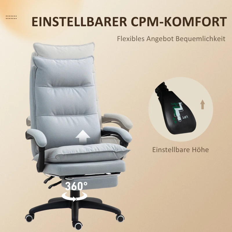 Vinsetto Massage-bureaustoel, bureaustoel met massagefunctie, in hoogte verstelbare ergonomische draaistoel, nylon, Lichtgrijs