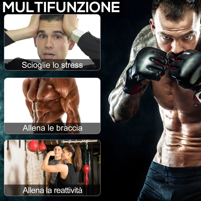 HOMCOM Piattaforma con Pera da Boxe per Allenamento, Stazione da Boxe in Acciaio, Supporto per Punching Ball Rossa, 115x156x224cm