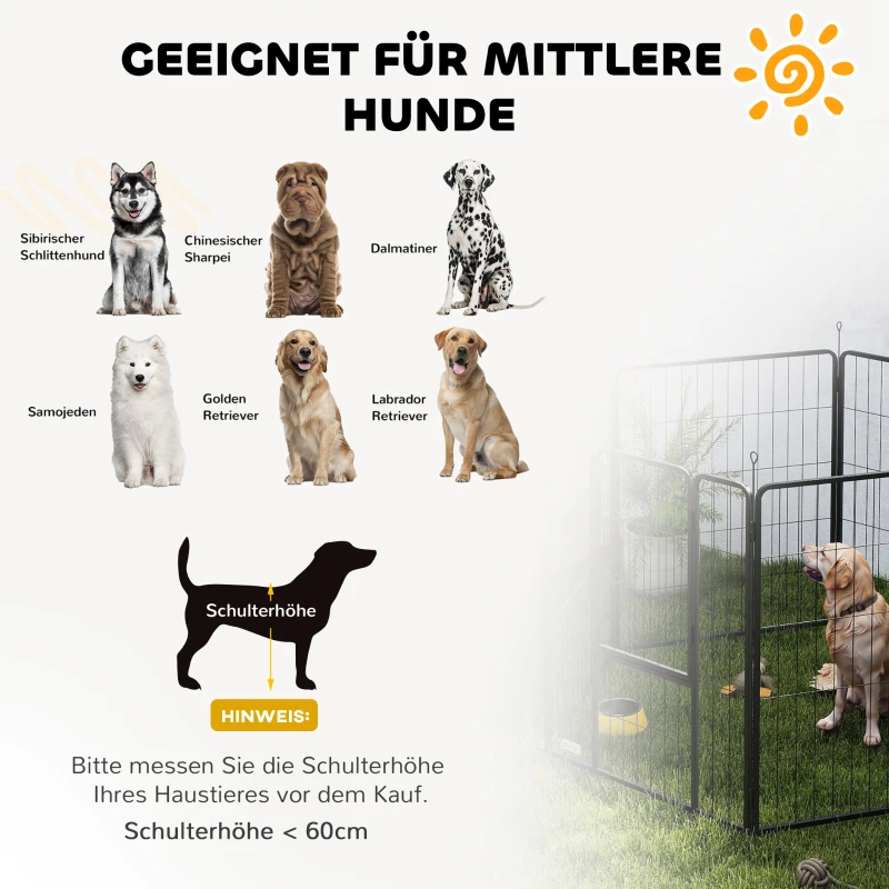 PawHut Hondenheining, Huisdierenverblijf, 6 Panelen, Staal, Opvouwbaar, Zwart