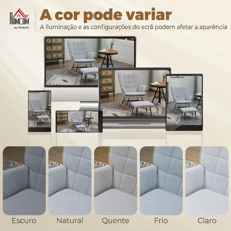 HOMCOM Poltrona Baloiço com Apoio para os Pés Poltrona Relax com Almofada Acolchoada e Anti-Tombo 64x89x90 cm Cinzento