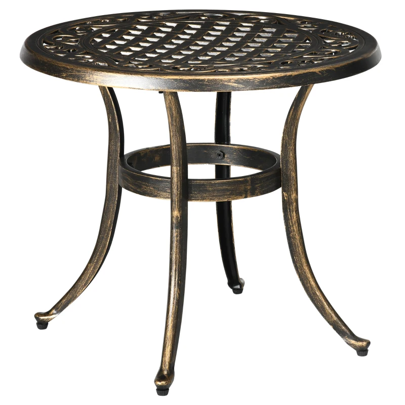Outsunny Beistelltisch Garten wetterfester Gartentisch mit Gussaluminiumrahmen, rund 60kg belastbar Ø60x52,5H cm