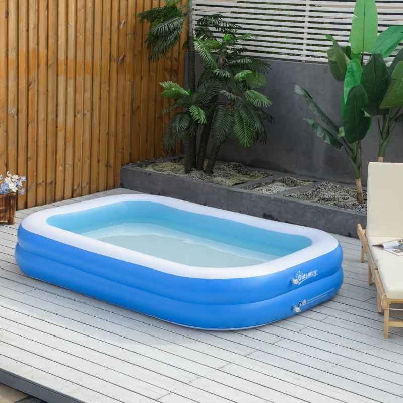 Outsunny Piscina Inflável Retangular 1300 Litros 262x176x56cm para 1-2 Pessoas Piscina Insuflável para Adultos e Crianças para Jardim Pátio Exterior Azul