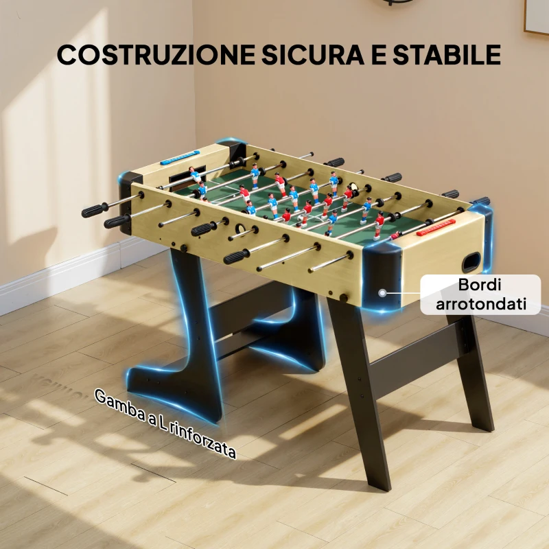 SPORTNOW Calcio Balilla Pieghevole con Impugnature Antiscivolo, 2 Palline e Segnapunti, Verde e color Legno
