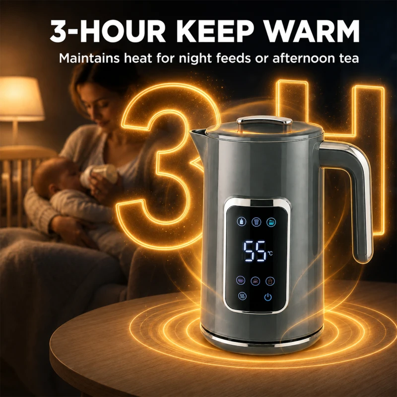 HOMCOM Electric Kettle, 1.7L Fast Boil 3000W Water Kettle with LED Display, Adjustable Temperature, Keep Warm Function, Grey
